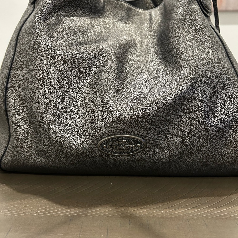 Coach Charcoal Metallic Leather Tote 3 compartments